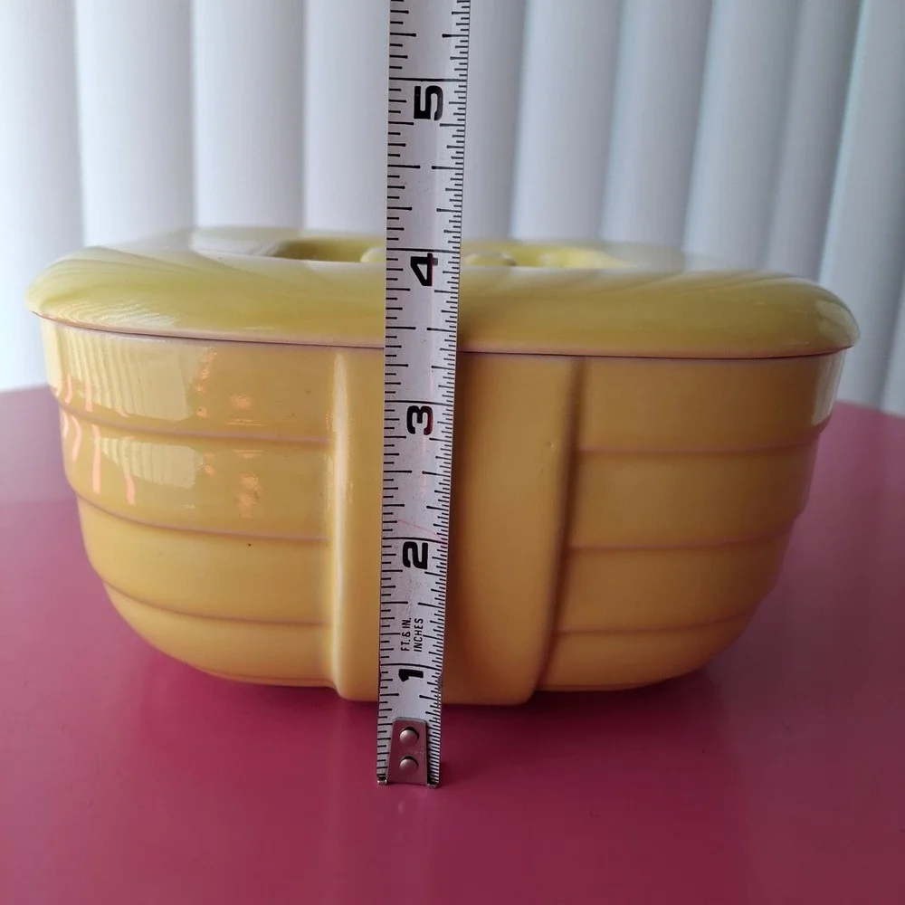 Vintage Hall China for Hotpoint Yellow Ribbed Ceramic Refrigerator Dish with Lid
